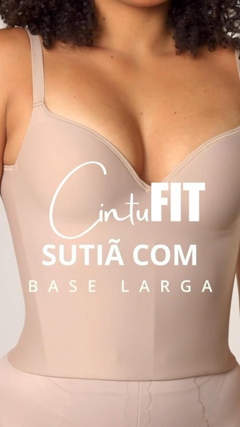 A clean, minimalist 9:16 portrait ad highlighting a beige shapewear bra on a model with centered, bold typography.